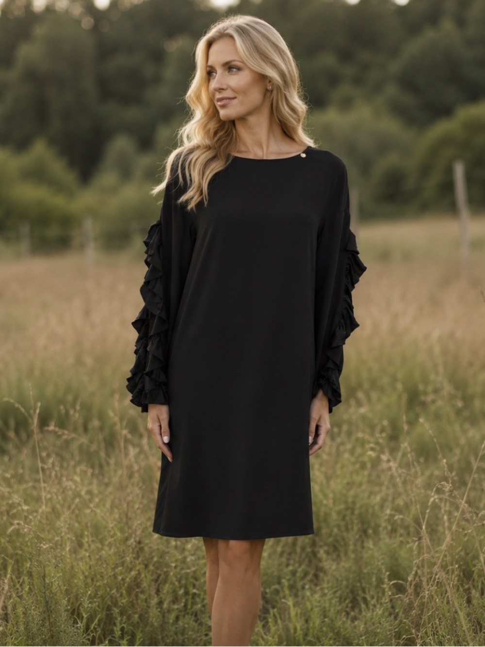 Liu Jo Black Long Sleeve With Ruffle Detail Dress